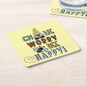 格言の心配は幸せ！ スクエアペーパーコースター (アングル)