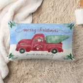 格言の雪の木のファーム赤トラック水の色 ランバークッション (ブランケット)