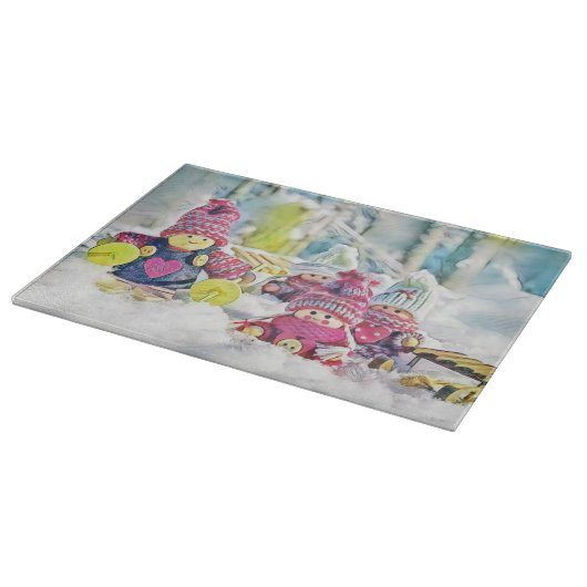 格言の雪の水色の絵を描ヴィンテージ カッティングボード (角)