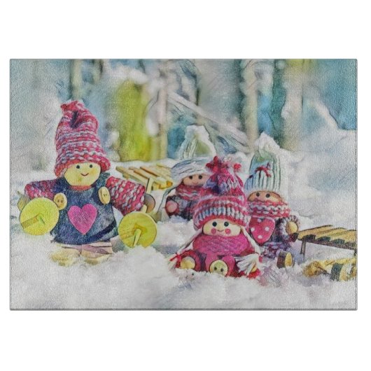 格言の雪の水色の絵を描ヴィンテージ カッティングボード (正面)