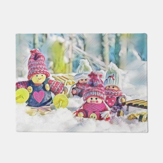 格言の雪の水色の絵を描ヴィンテージ ドアマット (正面)
