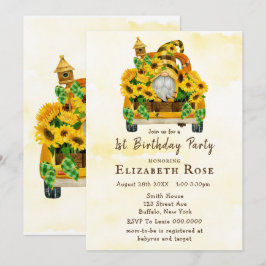 格言ひまわり蜂1st.誕生日パーティー招待状