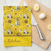 格言イエローサンフラワービーハニーパーソナライズされた キッチンタオル (四つ折り)