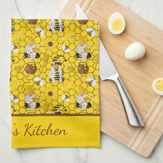 格言イエローサンフラワービーハニーパーソナライズされた キッチンタオル (四つ折り)