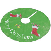 格言イン赤いクリスマスストッキングキャンディーケーングリーン ブラッシュドポリエステルツリースカート (アングル)