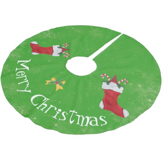 格言イン赤いクリスマスストッキングキャンディーケーングリーン ブラッシュドポリエステルツリースカート (アングル)