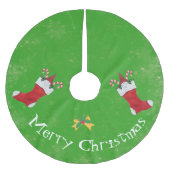 格言イン赤いクリスマスストッキングキャンディーケーングリーン ブラッシュドポリエステルツリースカート (正面)