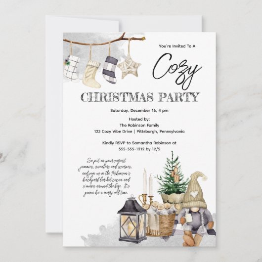 格言ウォーターカラーコージークリスマスパーティー 招待状 (正面)