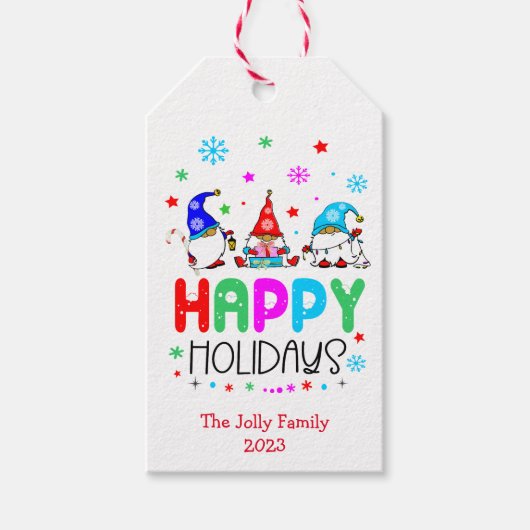 格言カラフルかわいいハッピーホリデーズクリスマス ギフトタグ (正面)
