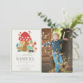 格言ガーデンマッシュルームグリーン子供の誕生日写真 招待状 (スタンド正面)