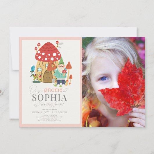 格言ガーデンマッシュルームピンクガール誕生日写真 招待状 (正面)
