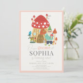 格言ガーデンマッシュルームピンク1歳の誕生日 招待状 (スタンド正面)