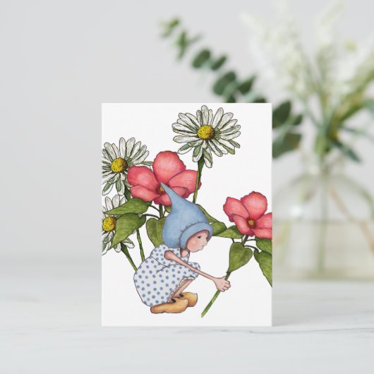 格言ガール花を摘むファンスタシーアート ポストカード (スタンド正面)