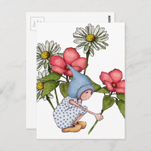 格言ガール花を摘むファンスタシーアート ポストカード (正面/裏面)