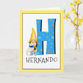 格言キッズレターH名と年齢の誕生日挨拶 カード (黄色い花)