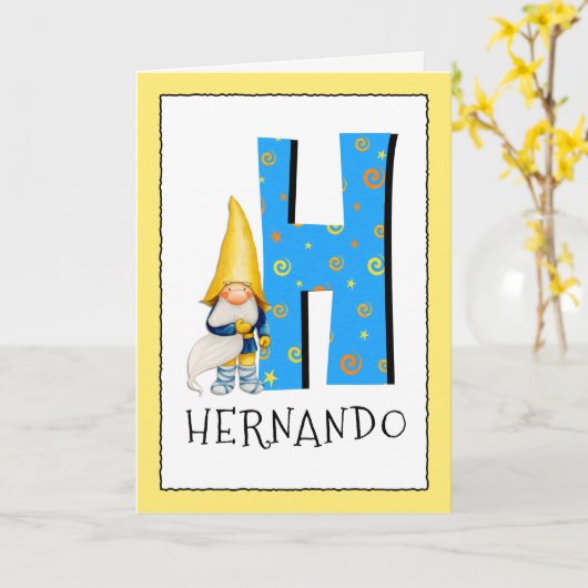 格言キッズレターH名と年齢の誕生日挨拶 カード (黄色い花)