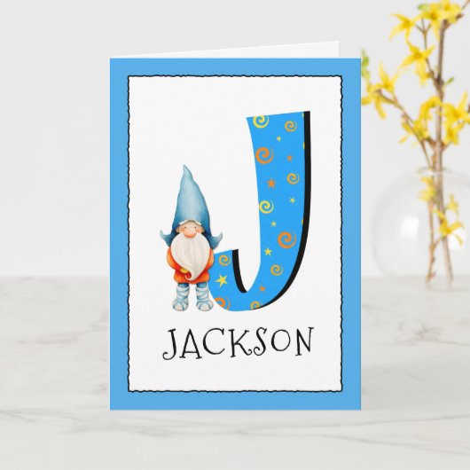 格言キッズレターJの名前と年齢の誕生日挨拶 カード (黄色い花)