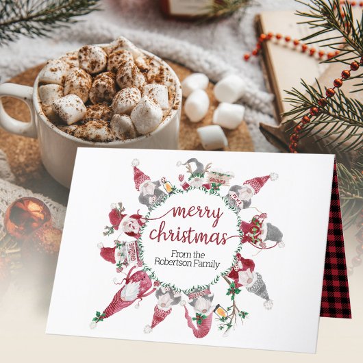 格言クリスマスツリートナカイ水カラーレッドプレイド シーズンカード