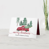 格言クリスマスツリートナカイ水カラーレッドプレイド シーズンカード (正面)