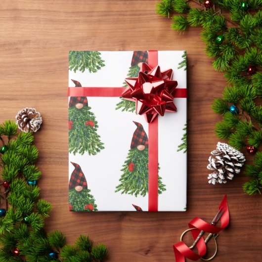 格言クリスマスツリーバッファローチェックかわいい休日 ラッピングペーパー (クリスマスギフト)