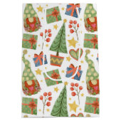 格言クリスマスラブパターン ミディアムペーパーバッグ (裏面)