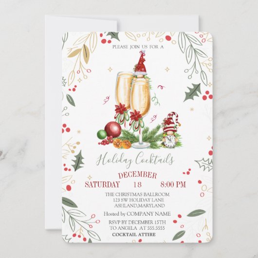 格言シャンパングラスボールカンパニークリスマス 招待状 (正面)