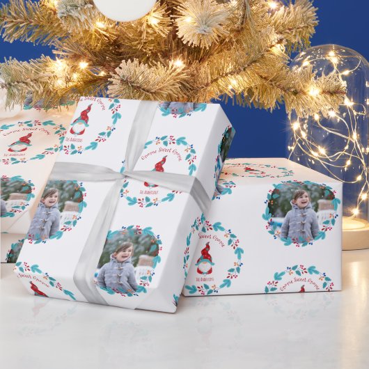 格言スウィート格言フローラリースかわいいカスタム写真 ラッピングペーパー (クリスマス)