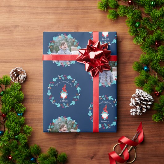 格言スウィート格言フローラリースブルーカスタム写真 ラッピングペーパー (クリスマスギフト)