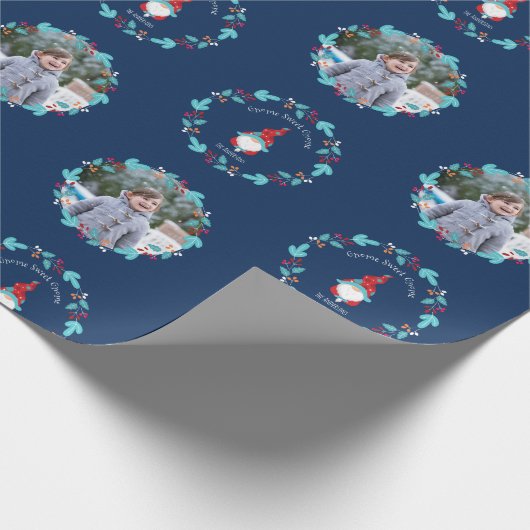 格言スウィート格言フローラリースブルーカスタム写真 ラッピングペーパー (角)