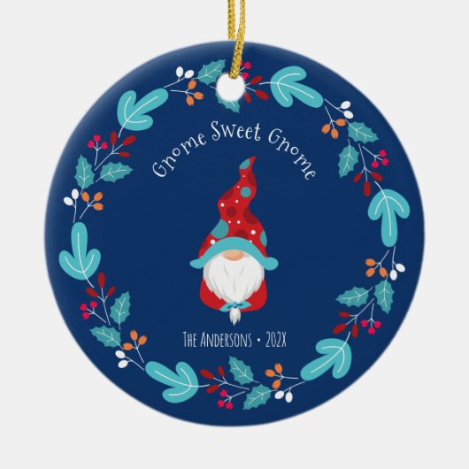 格言スウィート格言小妖精や小人フローラリースフォトブルー セラミックオーナメント (正面)