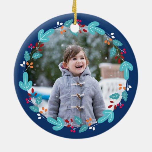 格言スウィート格言小妖精や小人フローラリースフォトブルー セラミックオーナメント (裏面)