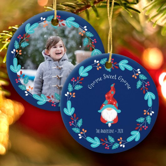 格言スウィート格言小妖精や小人フローラリースフォトブルー セラミックオーナメント