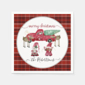 格言トラックツリーメリークリスマスレッドブラックプレイド スタンダードカクテルナプキン (正面)