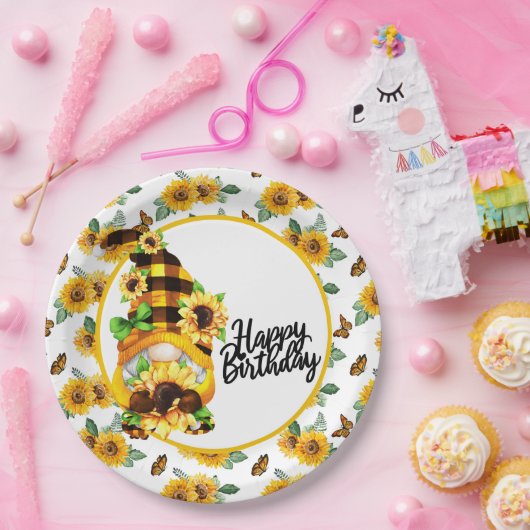格言ハッピーバースデーひまわり ペーパープレート (パーティー)