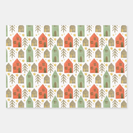 格言ハートビレッジクリスマスパターン ラッピングペーパーシート (正面3)