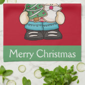 格言パーソナライズされたレッドグリーンクリスマスホリデー キッチンタオル (折り畳み)
