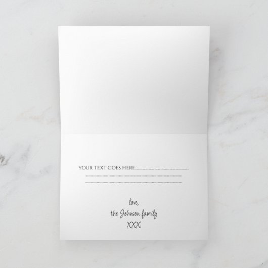 格言ファミリーと生まれたばかりのベビードッグのクリスマスカード サンキューカード (内部)