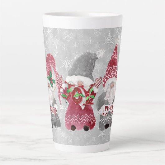 格言ファミリークリスマススノーフレークグレーレッドラブジョイ カフェラテマグ (正面)