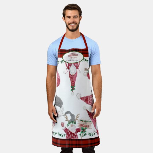 格言ベーキングクリスマスメモリーモンマイレッドプレイド エプロン (着用した状態)
