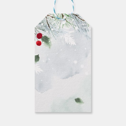 格言メリークリスマスの水の色の雪の背景 ギフトタグ (裏面)