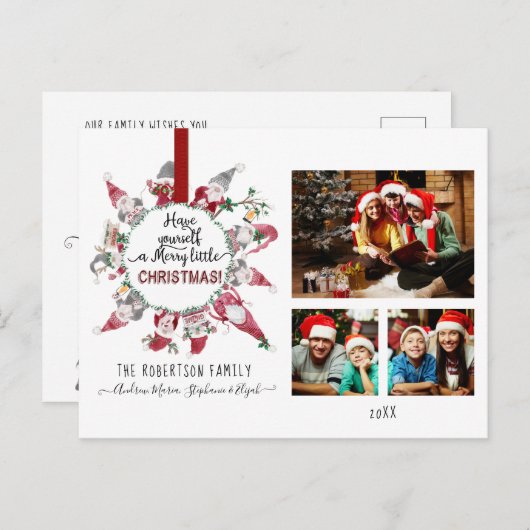 格言リトメリールクリスマスレッドグレーファミリー写真 シーズンポストカード (正面/裏面)