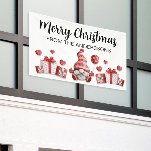 格言レッドハットギフトメリークリスマスファミリー名 横断幕 (ビルの外側)