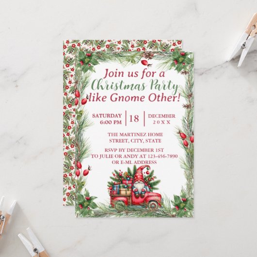 格言ヴィンテージレッドトラッククリスマスパーティー 招待状 (正面/裏面インサイチュ)