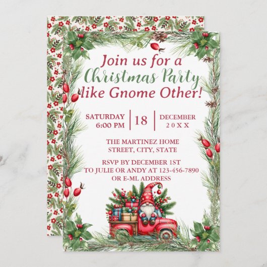 格言ヴィンテージレッドトラッククリスマスパーティー 招待状 (正面/裏面)