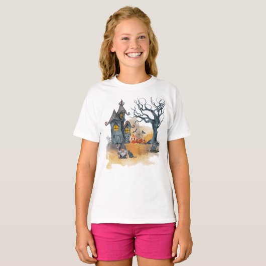 格言不気味ハロウィンハウス Tシャツ (正面フル)