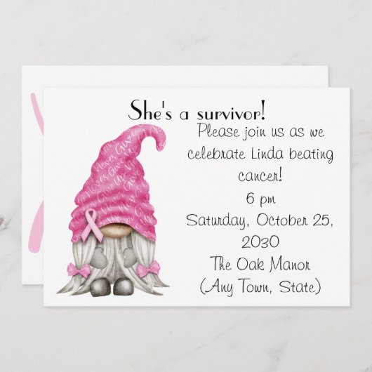 格言乳がん生存者パーティー/資金調達者 招待状 (正面/裏面)