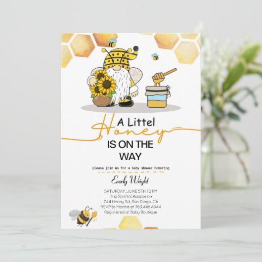 格言小さなハチミツバチベビーシャワー招待状 招待状 (スタンド正面)