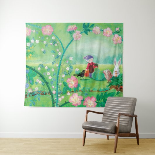 格言庭師、ブラックバード、ハリネズミと白うさぎ タペストリー (インサイチュ(横))