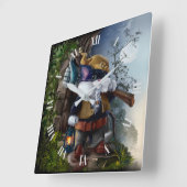 格言猫のハンマーとランプが動く スクエア壁時計 (傾斜)