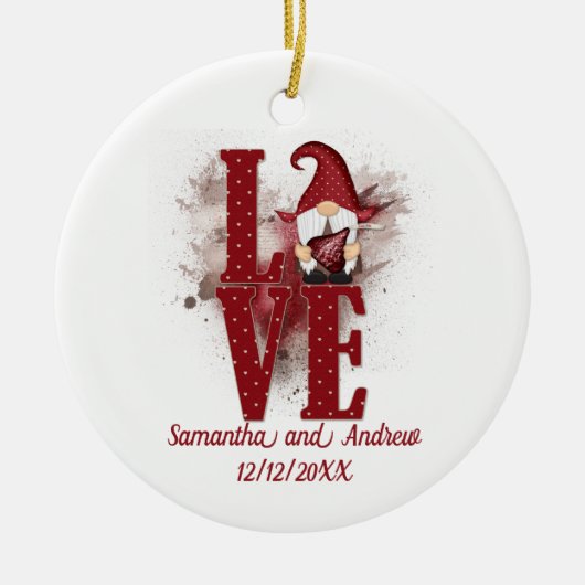 格言赤恋かわいい結婚のクリスマス セラミックオーナメント (正面)